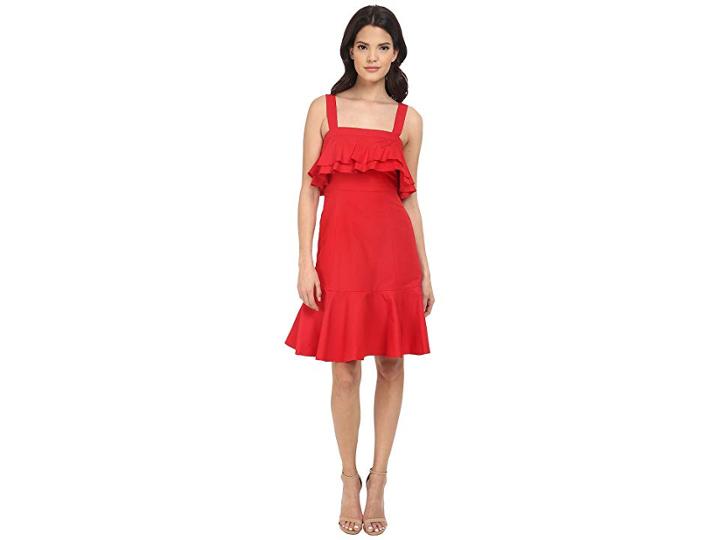 Jill Jill Stuart Spagetti Strapped Ruffled Front Silk/cotton Faille Short Dress (poppy) Women's Dress