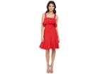 Jill Jill Stuart Spagetti Strapped Ruffled Front Silk/cotton Faille Short Dress (poppy) Women's Dress