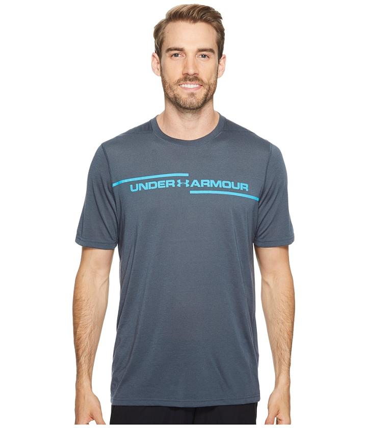 Under Armour Threadborne Cross Chest Short Sleeve (stealth Gray/blue Shift) Men's Clothing