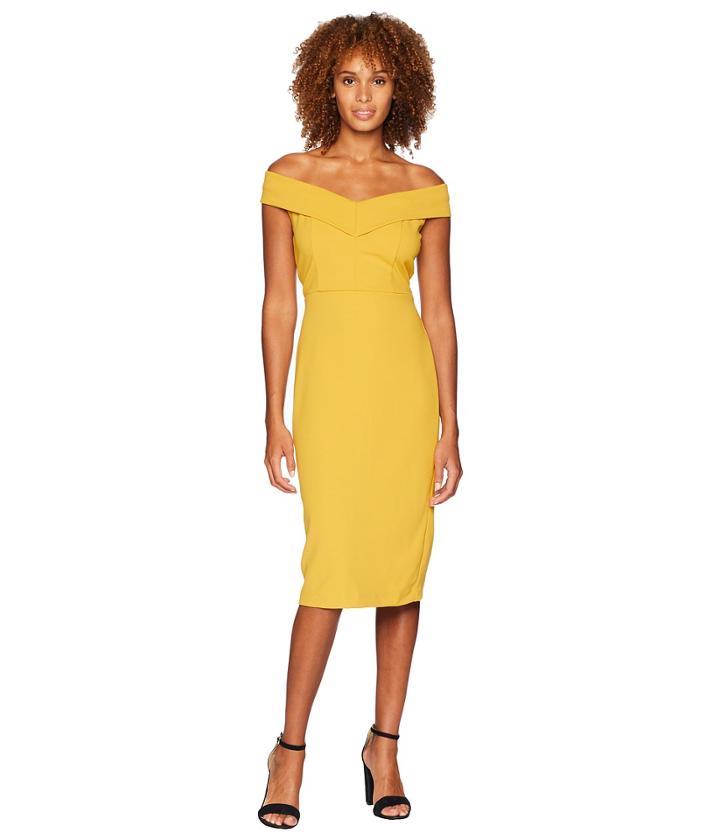 Eci Off The Shoulder Sweetheart Neck Scuba Crepe Sheath (chartreuse) Women's Dress