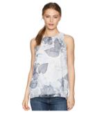 Vince Camuto Specialty Size Petite Sleeveless Etched Island Floral Blouse (ultra White) Women's Clothing