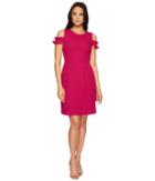 Tahari By Asl Pebble Crepe Cold Shoulder A-line (magenta) Women's Dress