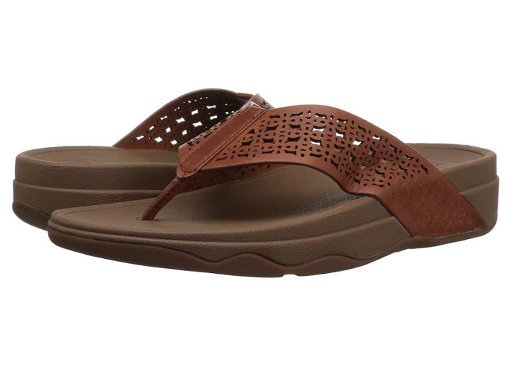 Fitflop Surfatm Floral Lattice Toe Post (dark Tan) Women's Sandals