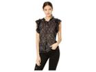Miss Me Star Print Mock Neck Sleeveless Ruffle Trim Top (black) Women's Sleeveless
