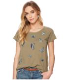 Lucky Brand Embroidered Butterfly Tee (dark Olive) Women's T Shirt