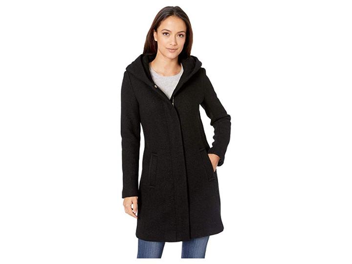 Cole Haan Shawl Hood Textured Wool Coat (black) Women's Coat