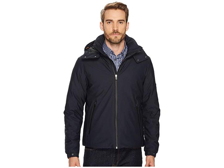 Save The Duck Double Knit Stretch With Removable Hood (blue/black) Men's Coat
