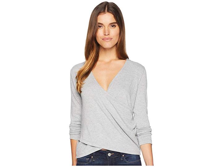 1.state Wrap Front Cozy Knit Top (light Heather Gray) Women's Clothing