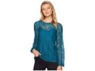 Michael Michael Kors Lace Waist Long Sleeve Top (luxe Teal) Women's Clothing