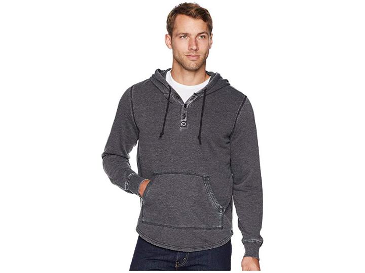 Lucky Brand Venice Burnout Hooded Popover (jet Black) Men's Sweatshirt
