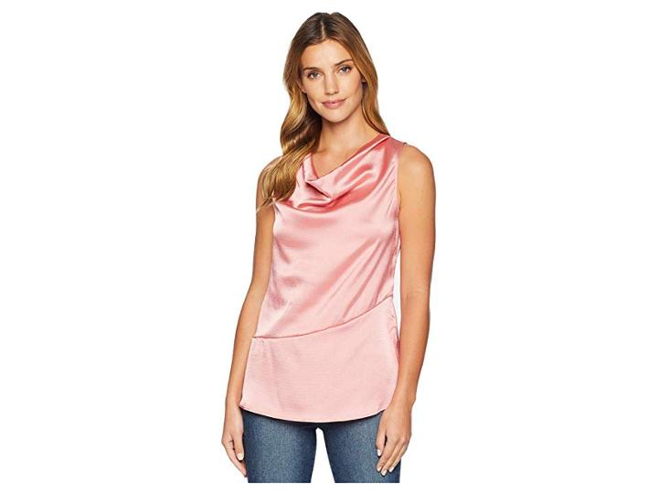 Ellen Tracy Sleeveless Top With Asymmetrical Hem (tea Rose) Women's Clothing