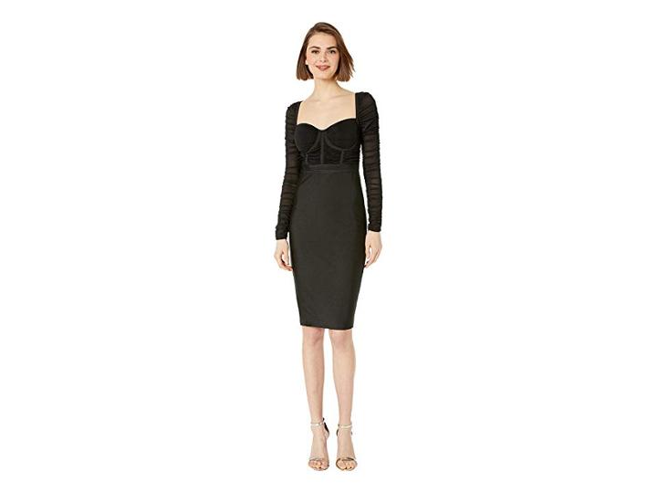 Bebe Mesh Contrast Bandage Dress (jet Black) Women's Dress
