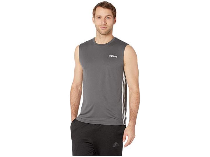 Adidas Designed 2 Move Sleeveless 3-stripes Top (grey Six) Men's Sleeveless