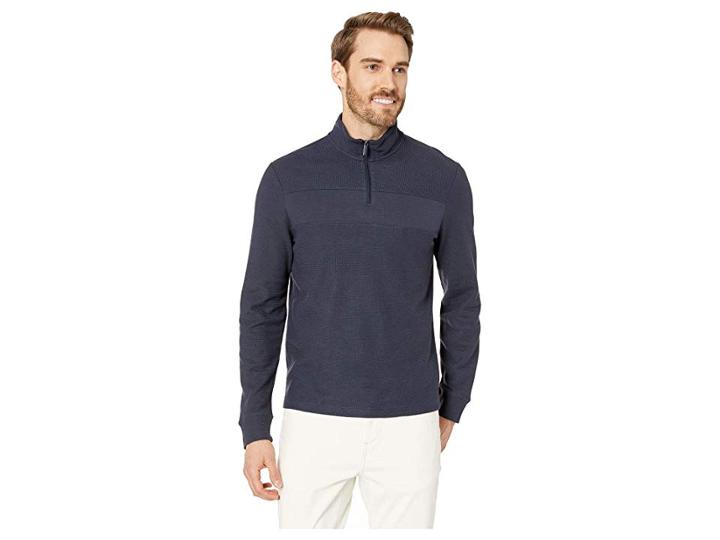 Perry Ellis Regular Fit 1/4 Zip Jacquard Sweater (eclipse) Men's Clothing