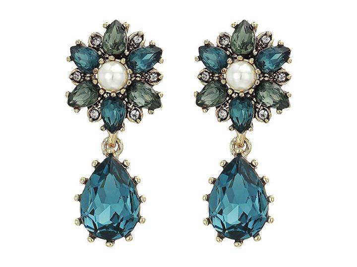Marchesa Post Double Drop Earrings (gold/blue Multi) Earring