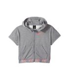 Nike Kids Dry Core Studio Short Sleeve Training Hoodie (little Kids/big Kids) (carbon Heather/racer Pink) Girl's Sweatshirt