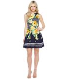 Christin Michaels Florence Sleeveless Fit And Flare Dress (navy/yellow) Women's Dress