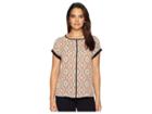Ivanka Trump Short Sleeve Printed Top With Open Hem (ivory Multi) Women's Clothing
