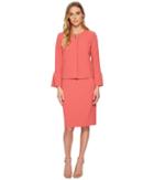 Tahari By Asl Crepe Skirt Suit W/ Tulip Sleeve (coral) Women's Suits Sets