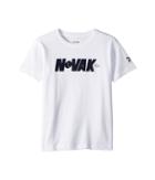 Lacoste Kids Technical Jersey Novak Fan Writing Print T-shirt (little Kids/big Kids) (white/navy Blue) Boy's Clothing