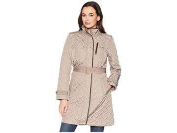Cole Haan Belted Signature Quilt Zip Front Coat With Trapunto Stitching Details (cashew) Women's Coat