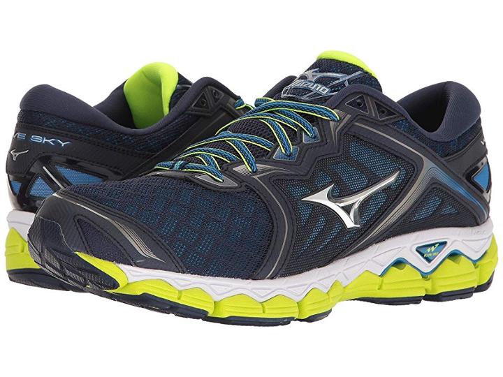 Mizuno Wave Sky (peacoat/silver/safety Yellow) Boys Shoes