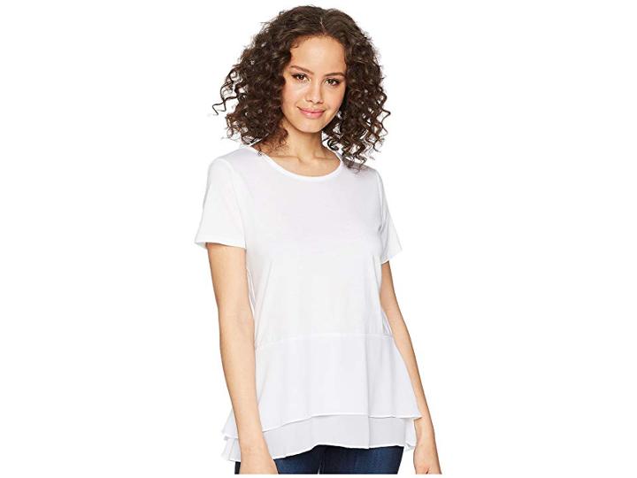 Michael Michael Kors Solid Woven Double Hem Top (white) Women's Clothing