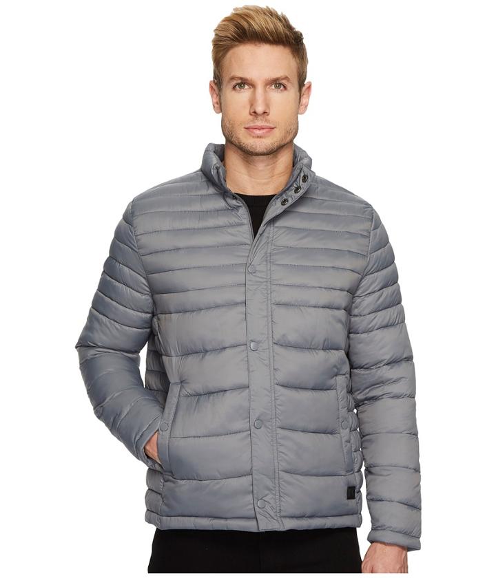 Kenneth Cole New York Poly Packable Zip Front (smoke) Men's Coat