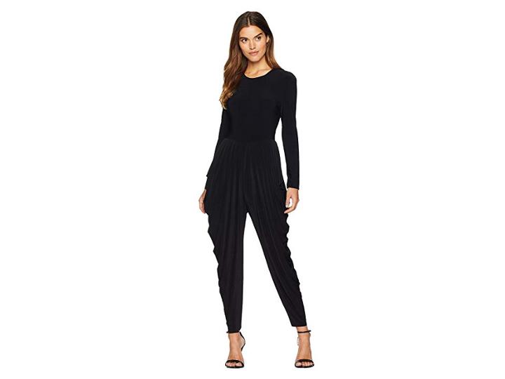 Kamalikulture By Norma Kamali Long Sleeve Waterfall Jumpsuit (black) Women's Jumpsuit & Rompers One Piece