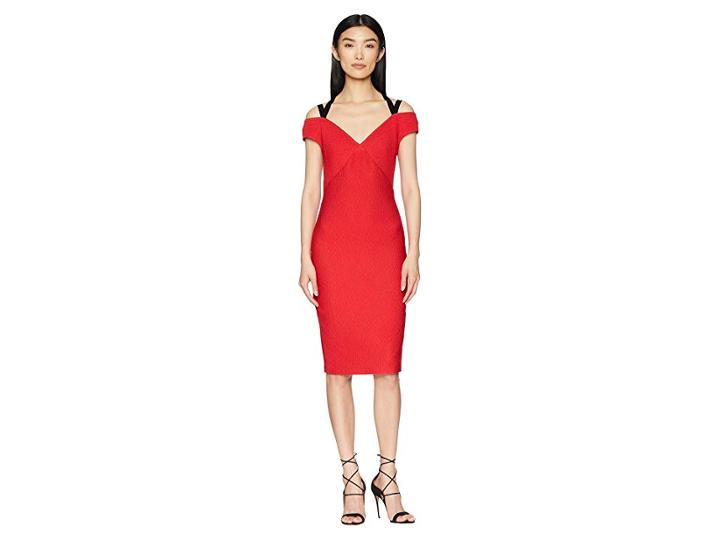 Yigal Azrouel Off Shoulder Dress With Velvet Straps (cardinal Red) Women's Dress
