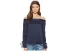 1.state Off Shoulder Blouse W/ Lace-up Sleeves (navy Yard) Women's Blouse