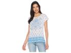 Two By Vince Camuto Short Sleeve Side Tie Persian Medallion Mix Media Tee (grey Heather) Women's T Shirt