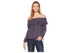 Michael Michael Kors Space Dye Ruffle Blouse (black/dark Orchid) Women's Clothing