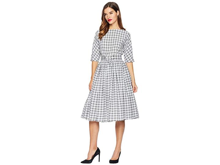 Unique Vintage 1940s Style Sleeved Sally Swing Dress (grey Plaid) Women's Dress