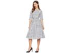 Unique Vintage 1940s Style Sleeved Sally Swing Dress (grey Plaid) Women's Dress