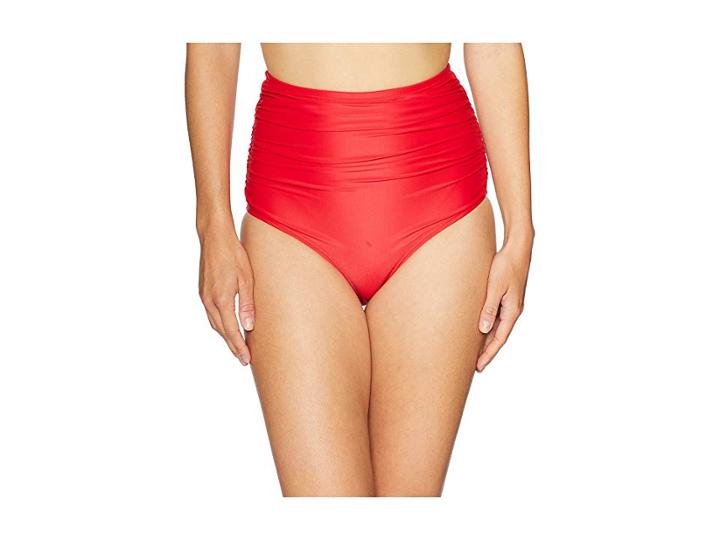 Unique Vintage Ruched Georgiana High-waist Bottom (solid Red) Women's Swimwear