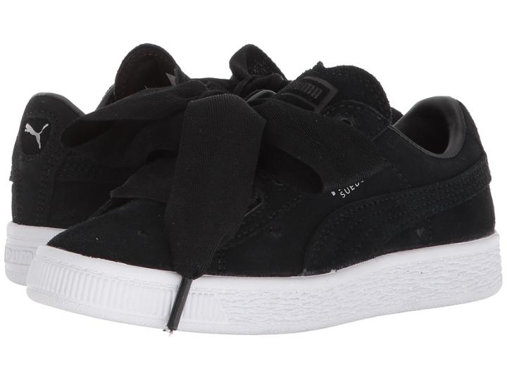 Puma Kids Suede Heart Valentine (little Kid) (puma Black/puma Black) Girls Shoes
