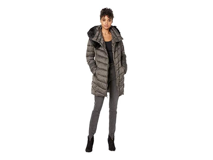 French Connection Asymmetrical Moto With Faux Fur (gunmetal) Women's Coat