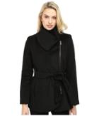 Jessica Simpson Brushed Wool Touch Coat W/ Asymmetrical Zip (black) Women's Coat