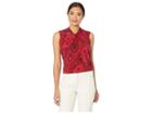 Tommy Hilfiger Printed Knot Neck Knit Top (scarlet Multi) Women's Clothing