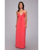 Tbags Los Angeles Deep-ve Ruched Halter Maxi W/ Braided Ties (coral) Women's Dress