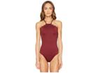 Kate Spade New York Core Solids #79 Scalloped High Neck One-piece W/ Removable Soft Cups (sumac) Women's Swimsuits One Piece