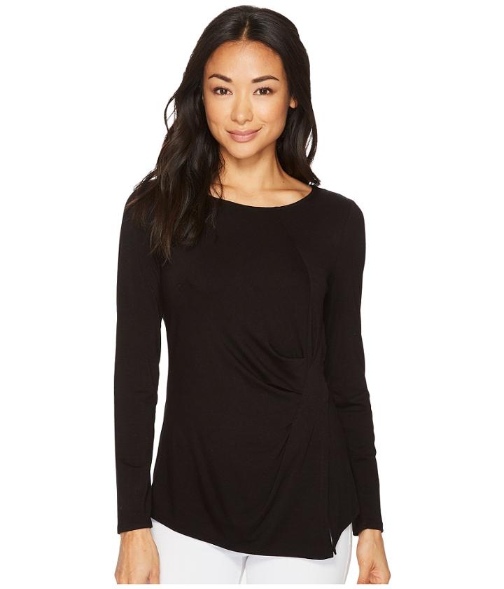 Vince Camuto Long Sleeve Side Twist Asymmetrical Hem Top (rich Black) Women's Clothing