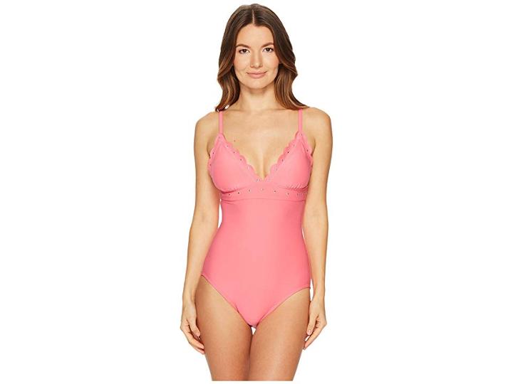 Kate Spade New York Morro Bay #69 Scalloped V-neck One-piece W/ Adjustable Straps Removable Soft Cups (petunia) Women's Swimsuits One Piece