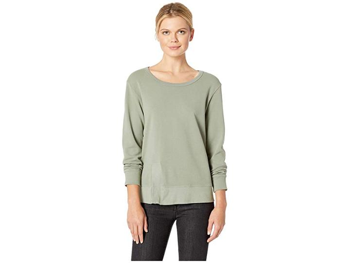 Mod-o-doc Cotton Interlock Sweatshirt With Asymmetrical Front Slit (dusty Sage) Women's Sweatshirt
