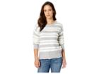 Two By Vince Camuto Long Sleeve Loop Stripe Crew Neck Sweater (light Heather Grey) Women's Sweater