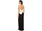 Halston Heritage Color Blocked Sleeveless Halter Gown W/ Back Bow (black/cream) Women's Dress
