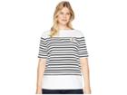 Lauren Ralph Lauren Plus Size Striped Bullion Jersey Top (soft White/polo Black) Women's Clothing