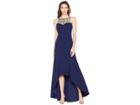 Adrianna Papell Beaded Crepe Gown (light Navy) Women's Dress