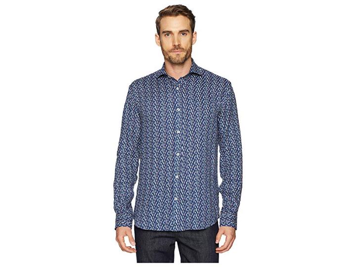 Bugatchi Surfboard Shaped Fit Woven Shirt (navy) Men's Clothing
